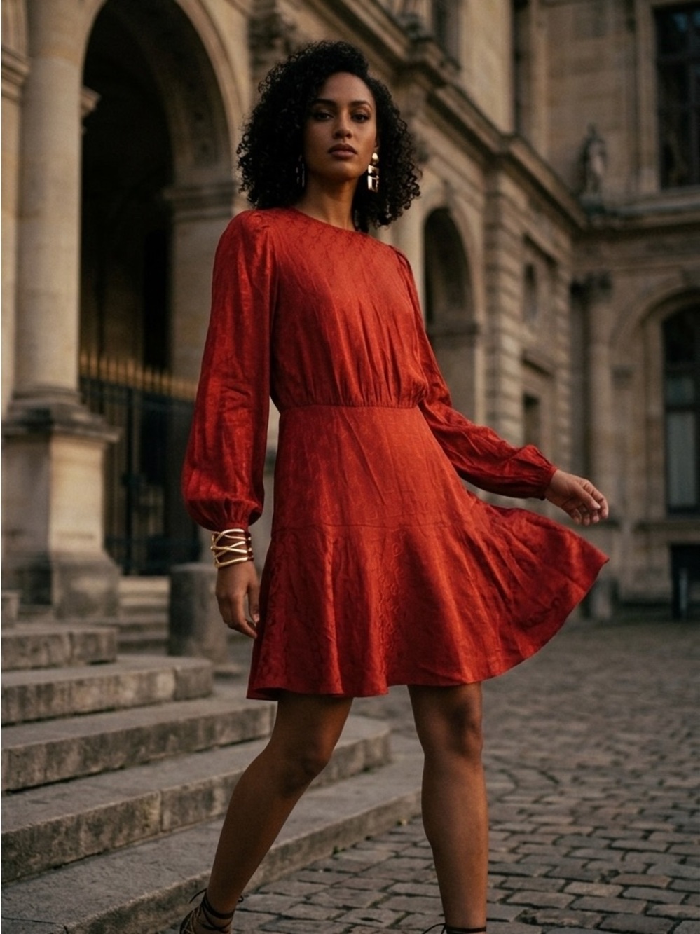 Maje Rust Red Long-Sleeve Mini Dress